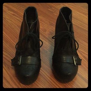 Black leather platform with wedge booties